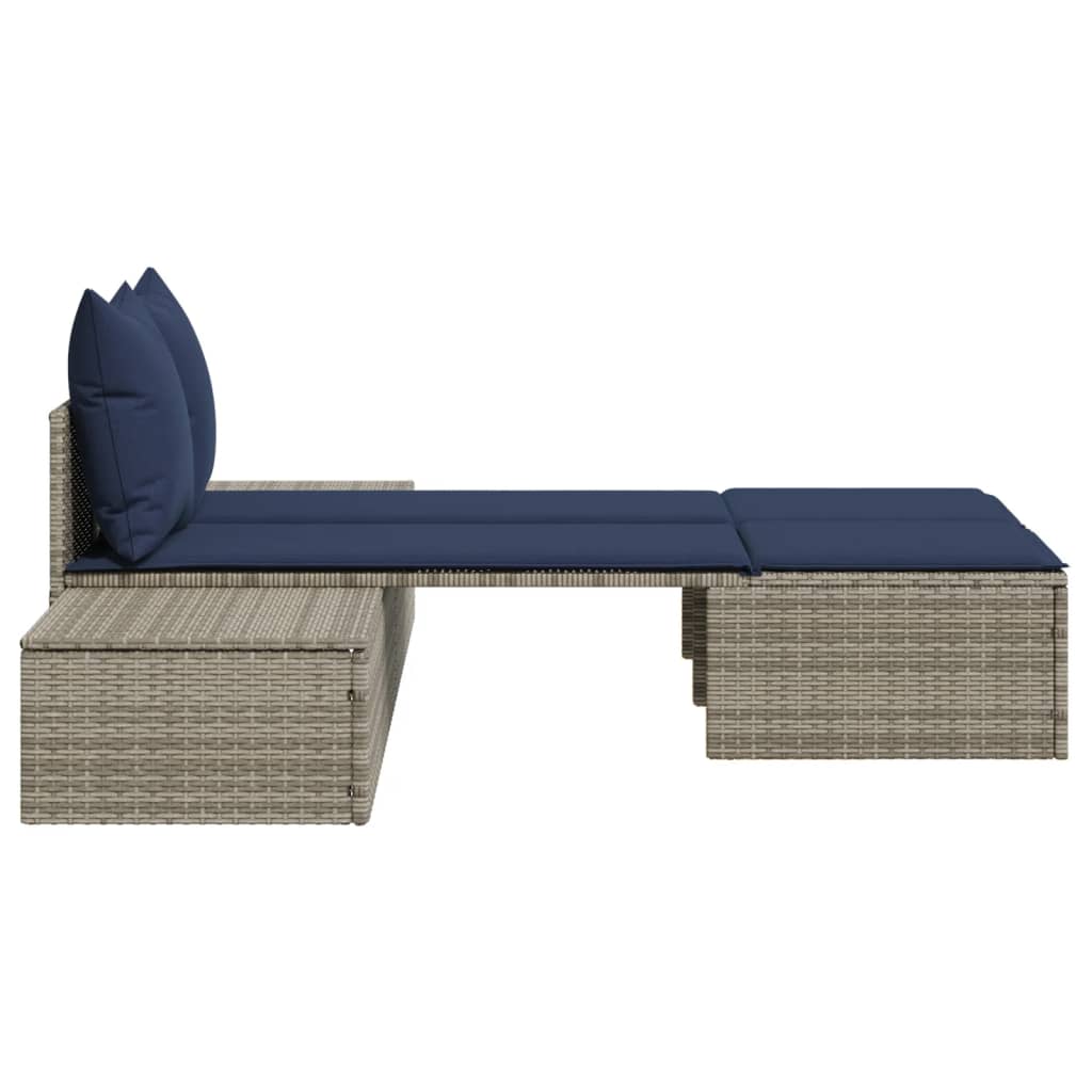 Doppelte Sonnenliege mit Kissen Braun Poly Rattan