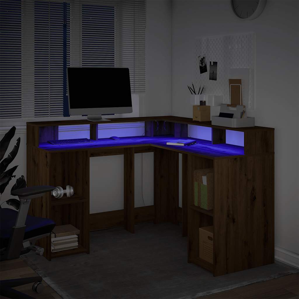 LED-Schreibtisch Weiß 130x130x91 cm Holzwerkstoff