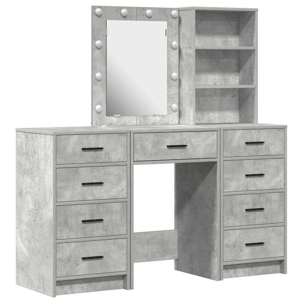 Schminktisch mit Spiegelbeleuchtung 3 pcs Weiß Holzwerkstoff