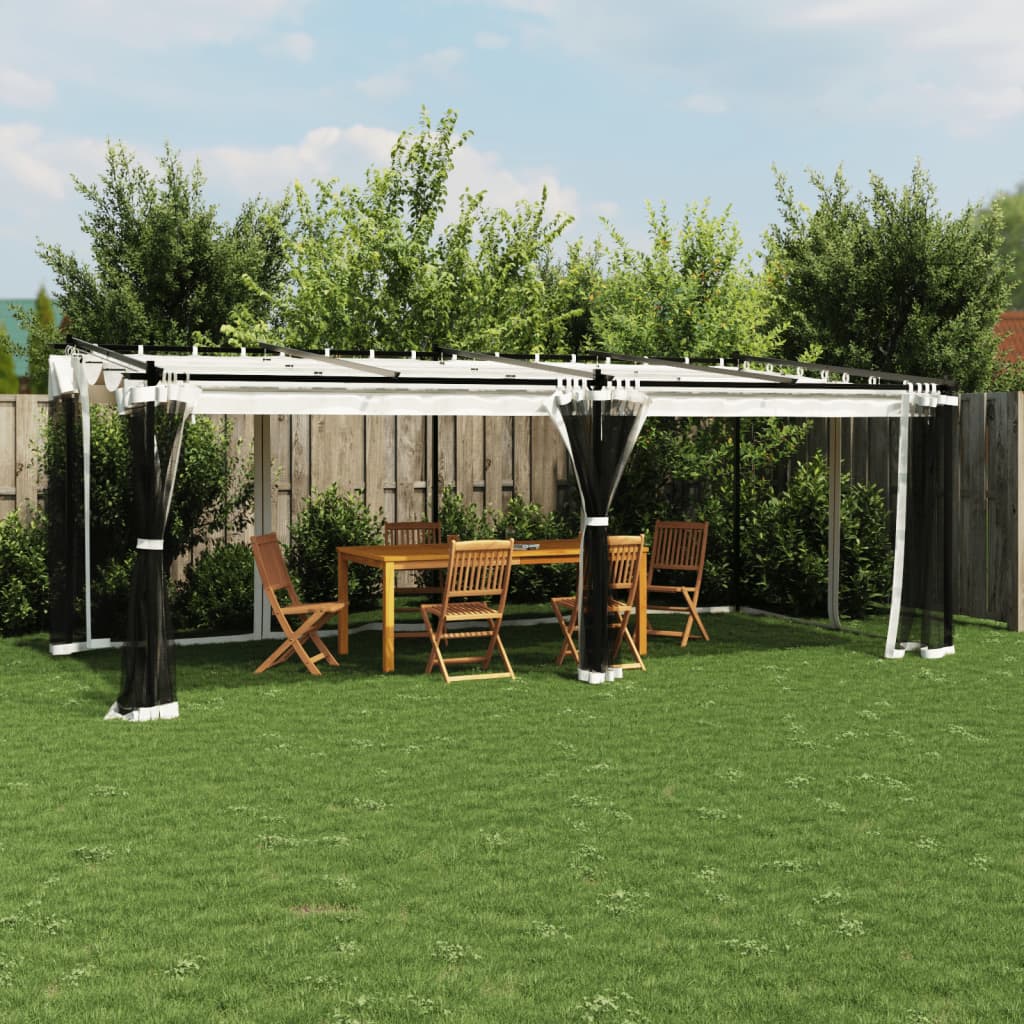 Pavillon mit Netzwände Creme 3x3 m Stahl