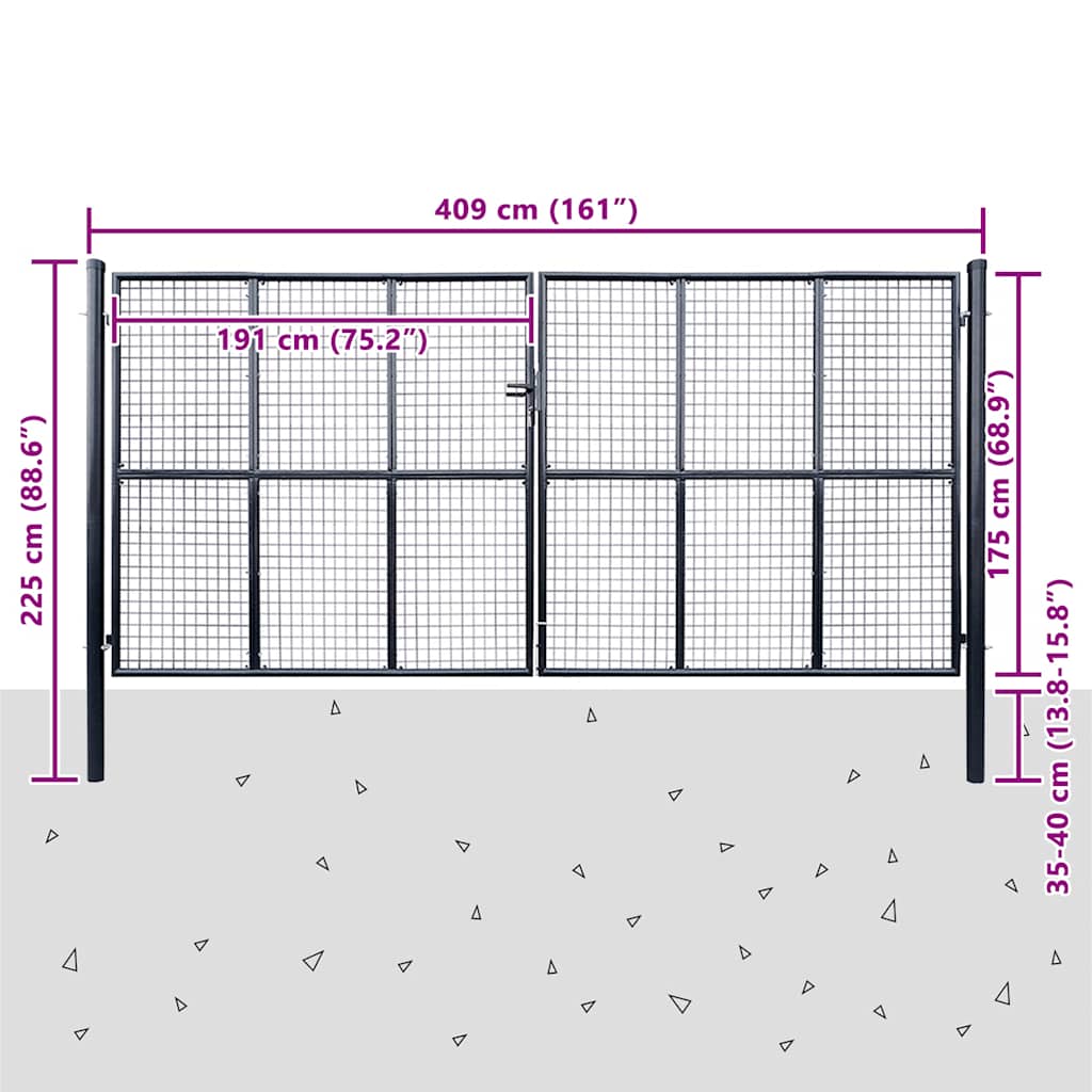 Maschen-Gartentor verzinkter Stahl 400 x 150 cm Grau