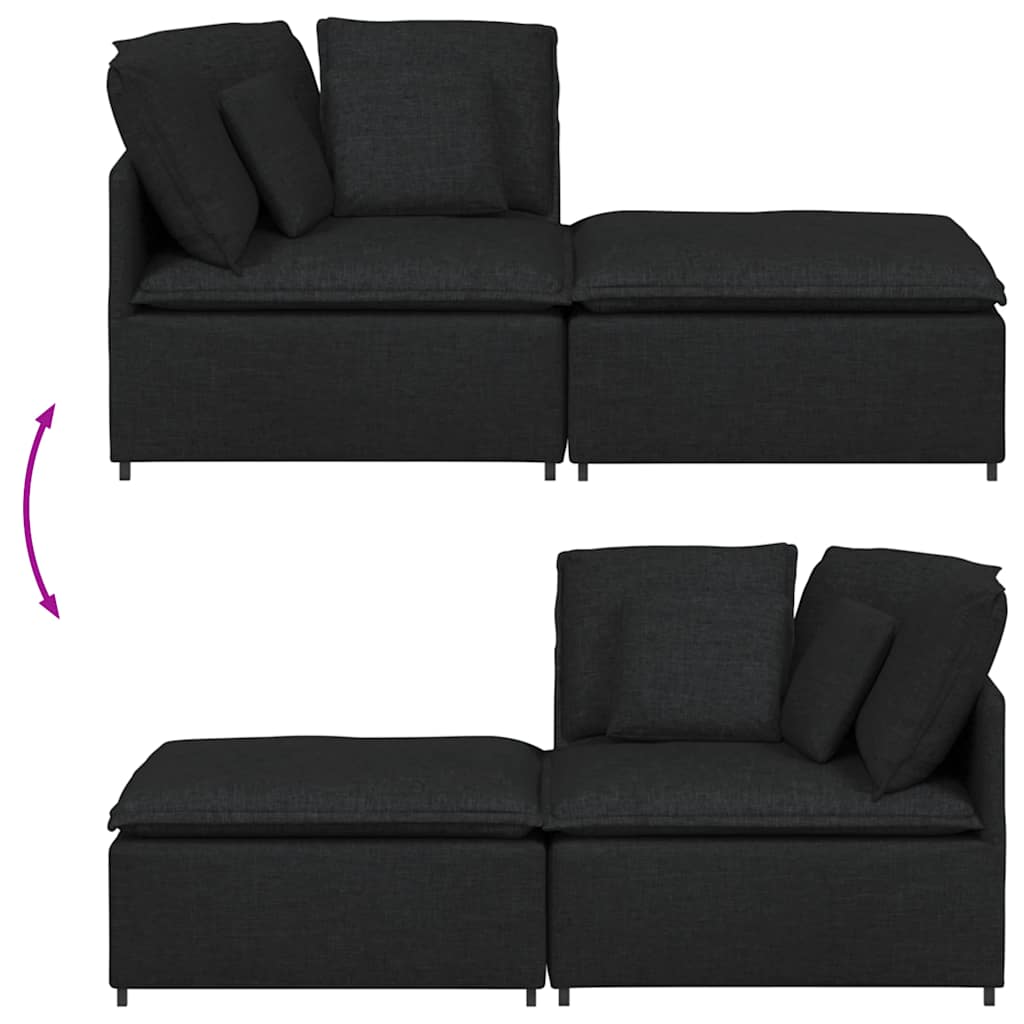 Modulares Sofa mit Fußhocker Kissen Stoff Hellgrau