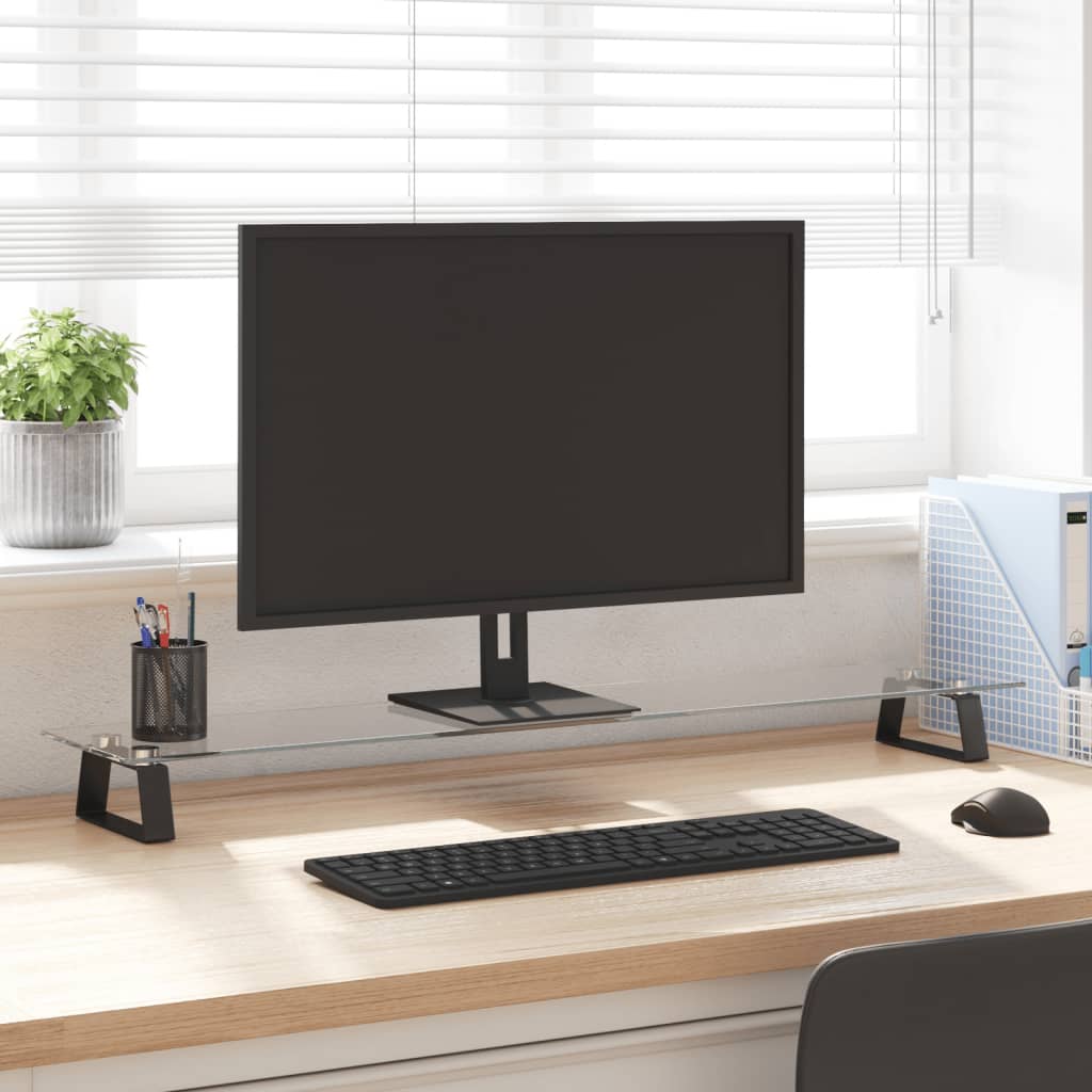 Monitorständer Weiß 60x20x8 cm Hartglas und Metall