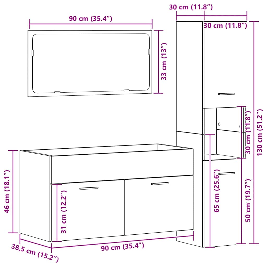 3-tlg. Badmöbel-Set Betongrau Holzwerkstoff