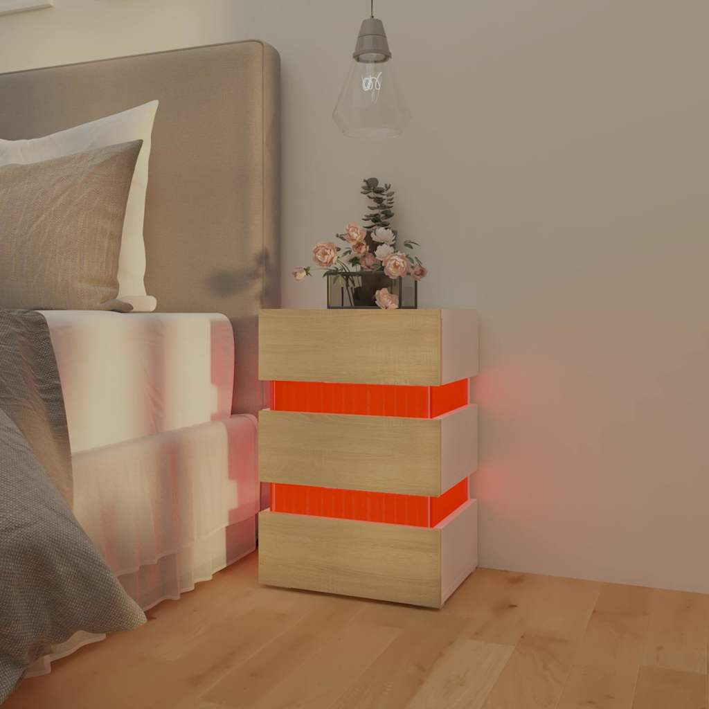 LED-Nachttisch Weiß 45x35x67 cm Holzwerkstoff