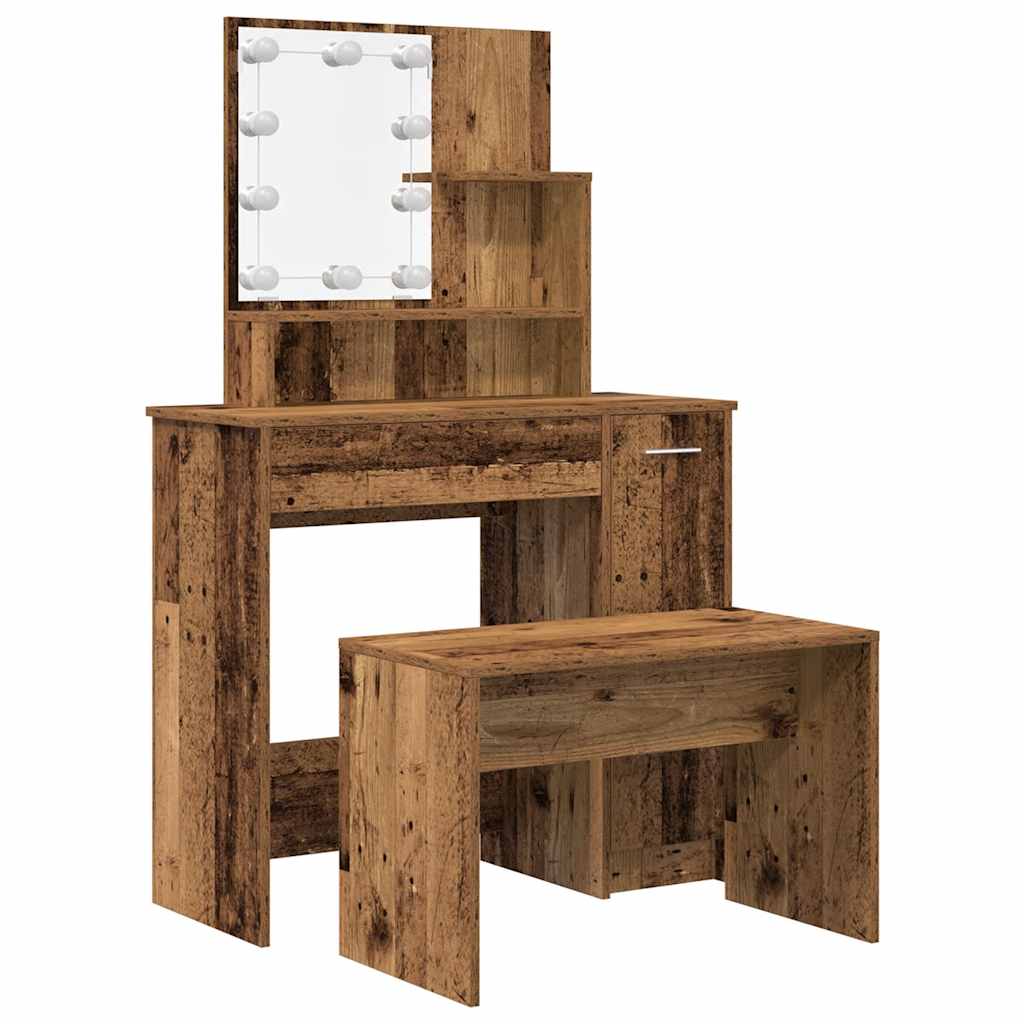 Schminktisch-Set mit LED Weiß Holzwerkstoff