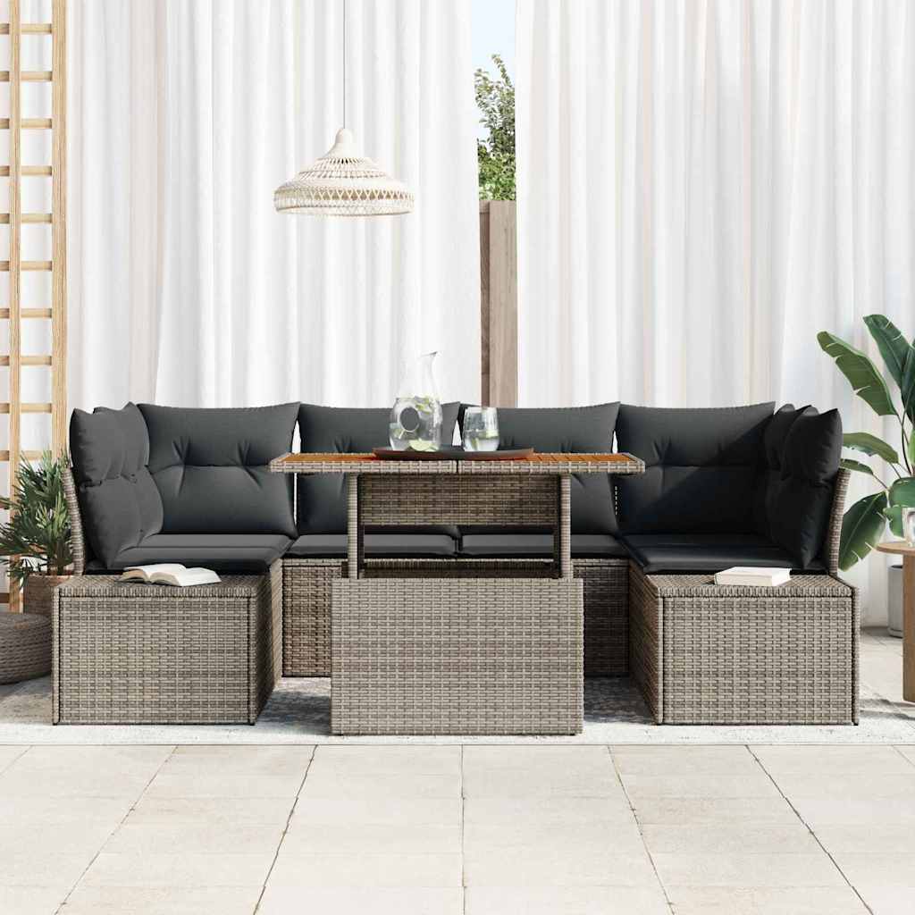 Garten Essgruppe mit Kissen 7 pcs Schwarz und Creme