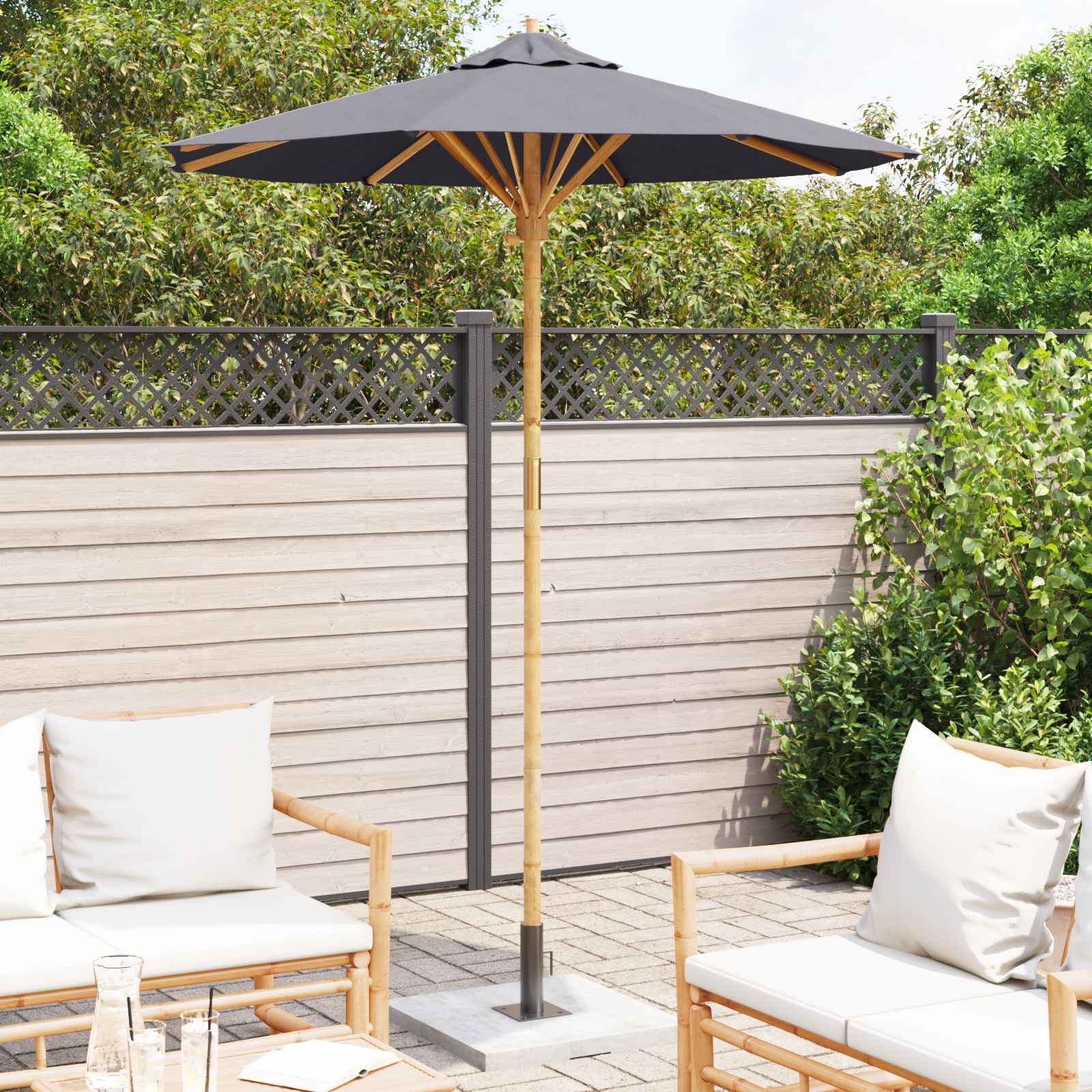 Garten-Sonnenschirm Cremeweiß Ø 150 x 210 cm Bambus