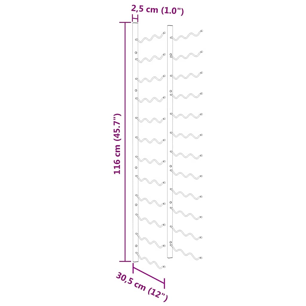 Wand-Weinregal für 24 Flaschen Schwarz Eisen