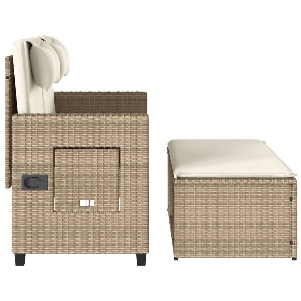 Gartenbank Verstellbar mit Kissen Schwarz Poly Rattan