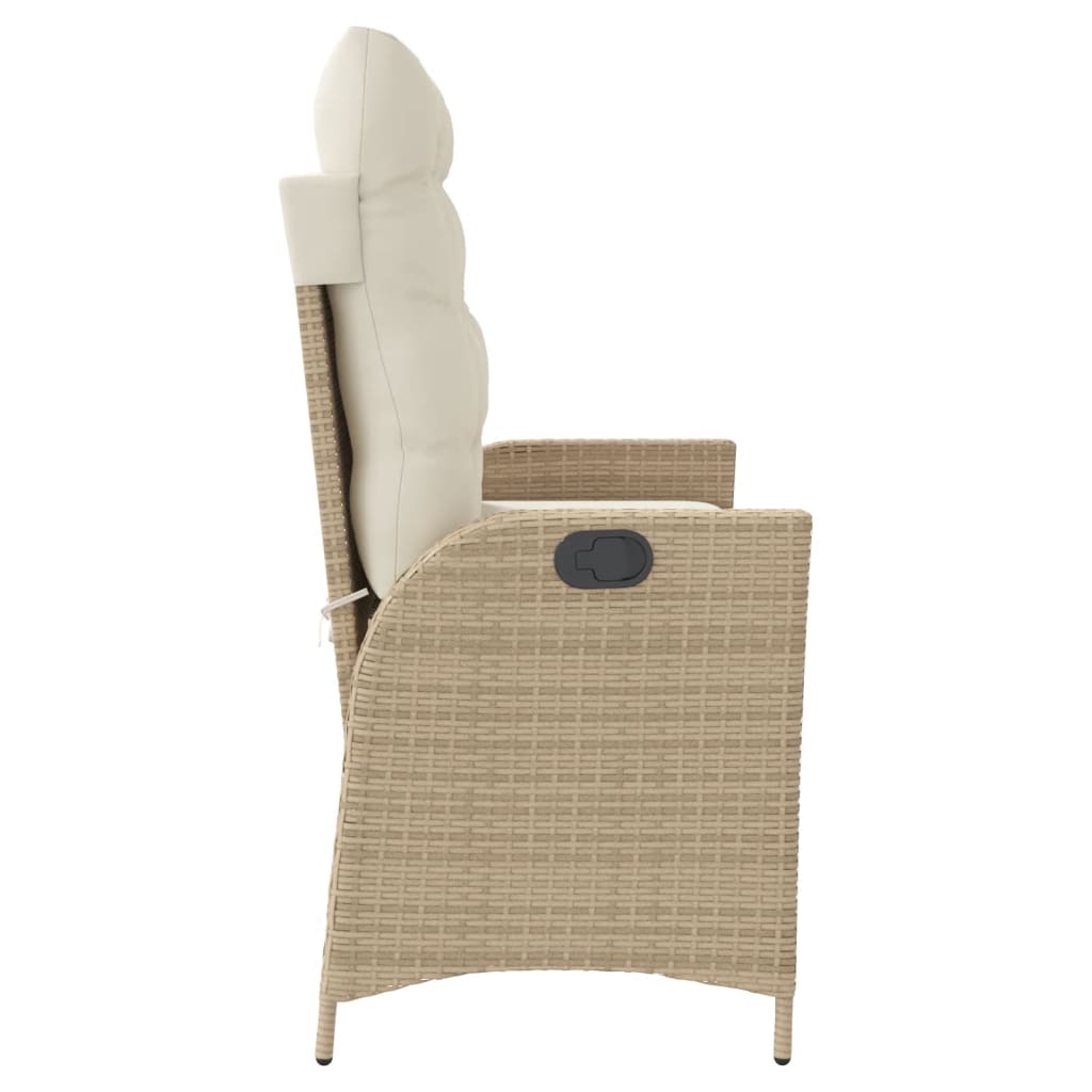 Gartenbank Verstellbar mit Kissen Schwarz Poly Rattan