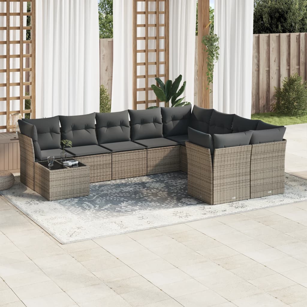 10-tlg. Garten-Sofagarnitur mit Kissen Schwarz Poly Rattan