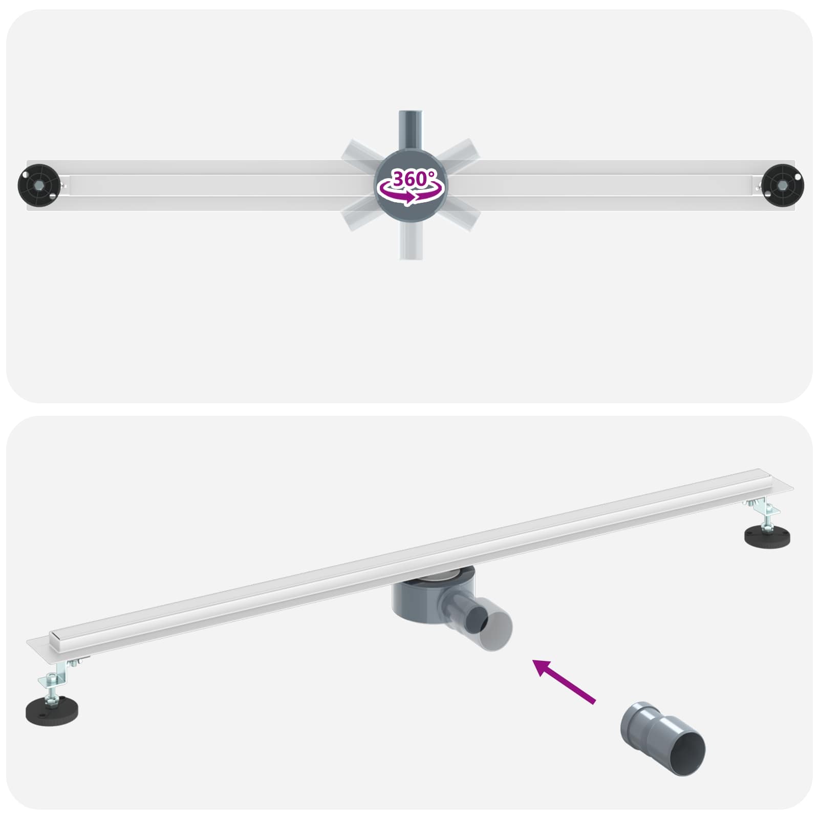 360° Duschablauf mit slim Modell Silber 50 cm Edelstahl 304