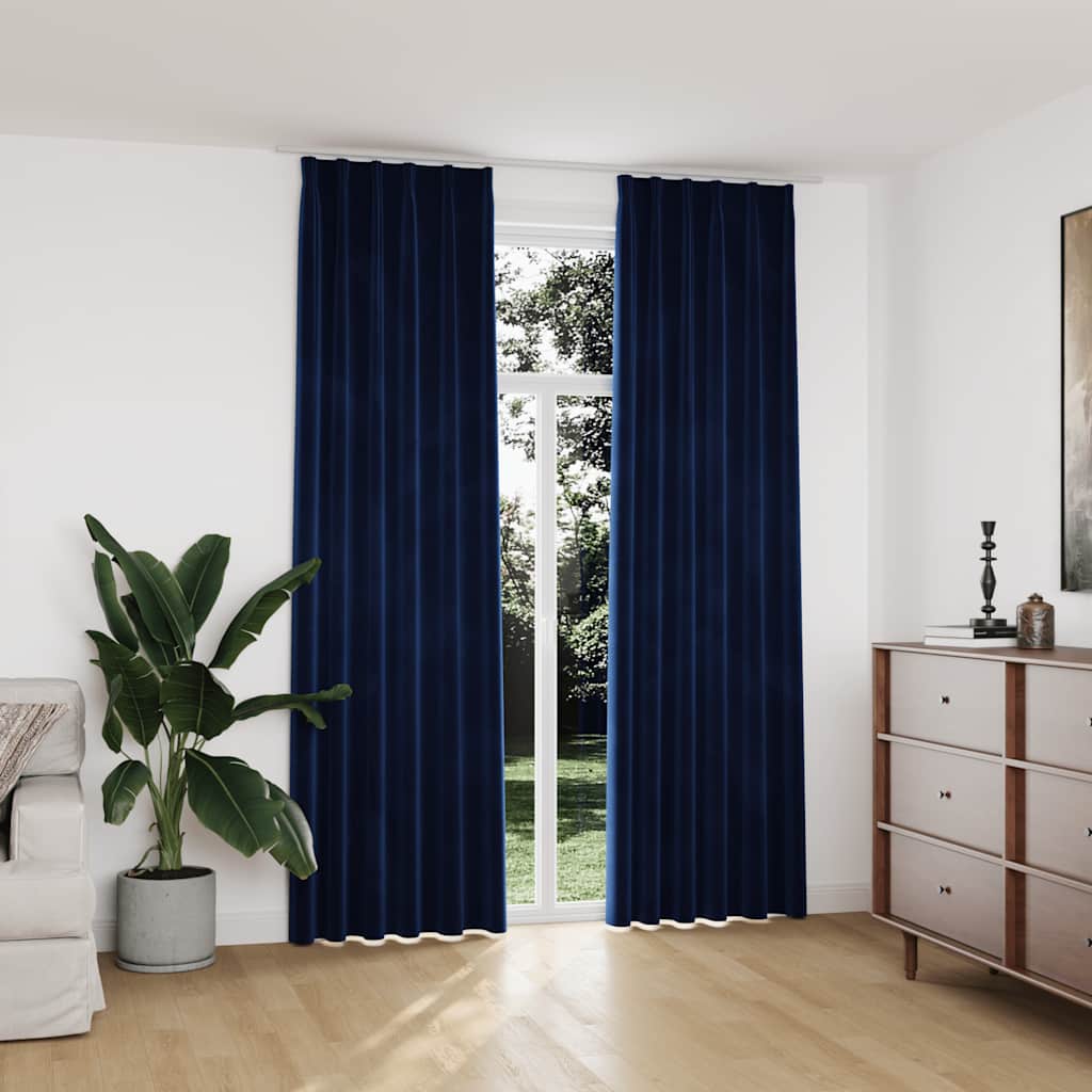 Verdunkelungsvorhänge mit Haken 2 Stk. Samt Schwarz 140x175 cm