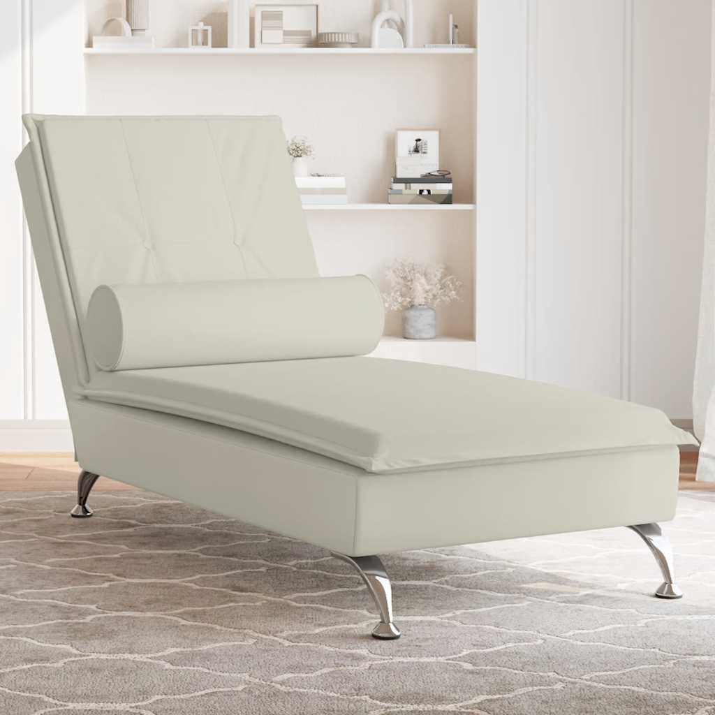 Massage-Chaiselongue mit Nackenrolle Hellgrau Samt