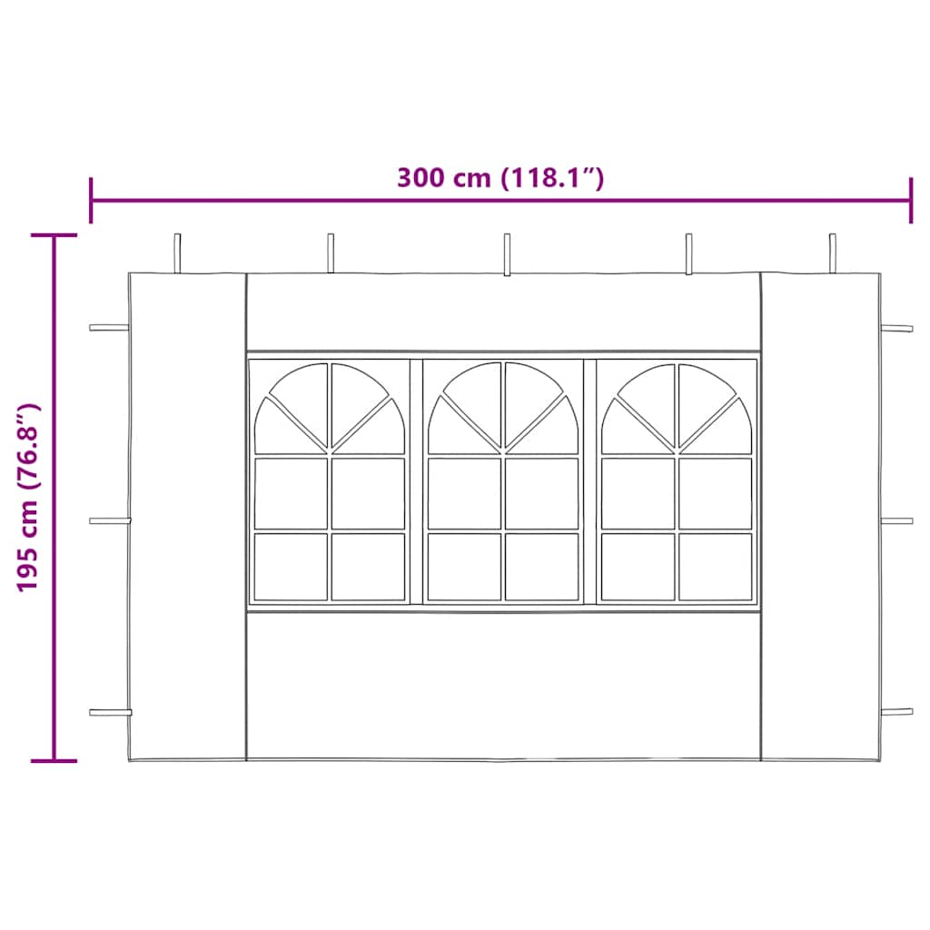 Party Zelt Seitenteil 2 pcs 300 x 195 cm Rot PE und Stahl