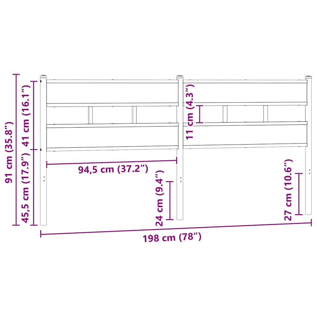 Ersatz-Kopfteil Räuchereiche 100 cm Eisen und Holzwerkstoff