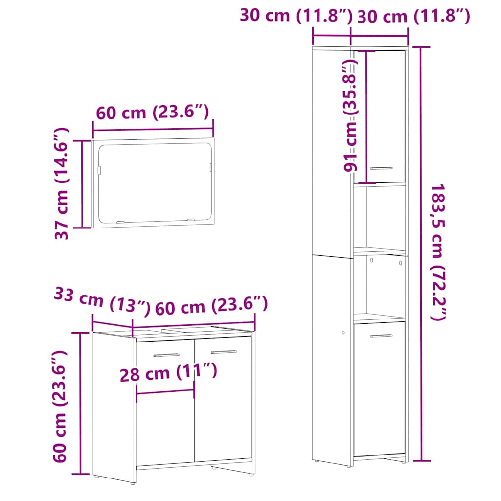 3-tlg. Badmöbel-Set Räuchereiche Holzwerkstoff