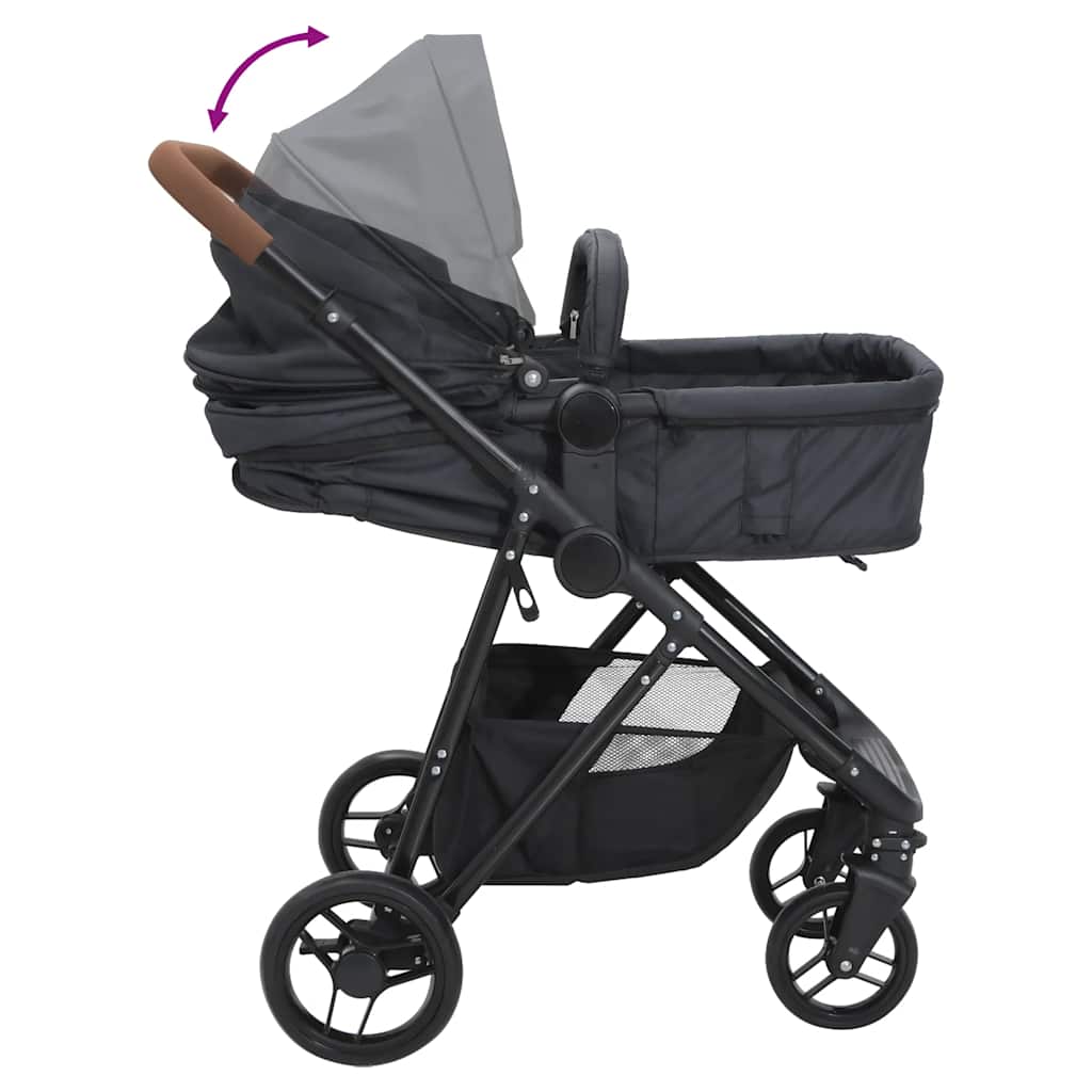 3-in-1 Kinderwagen Hellgrau und Schwarz Stahl