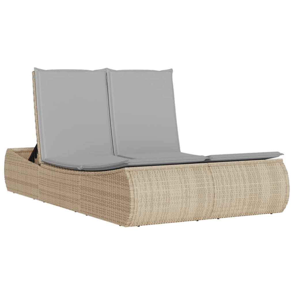 Doppel-Sonnenliege mit Kissen Schwarz Poly Rattan