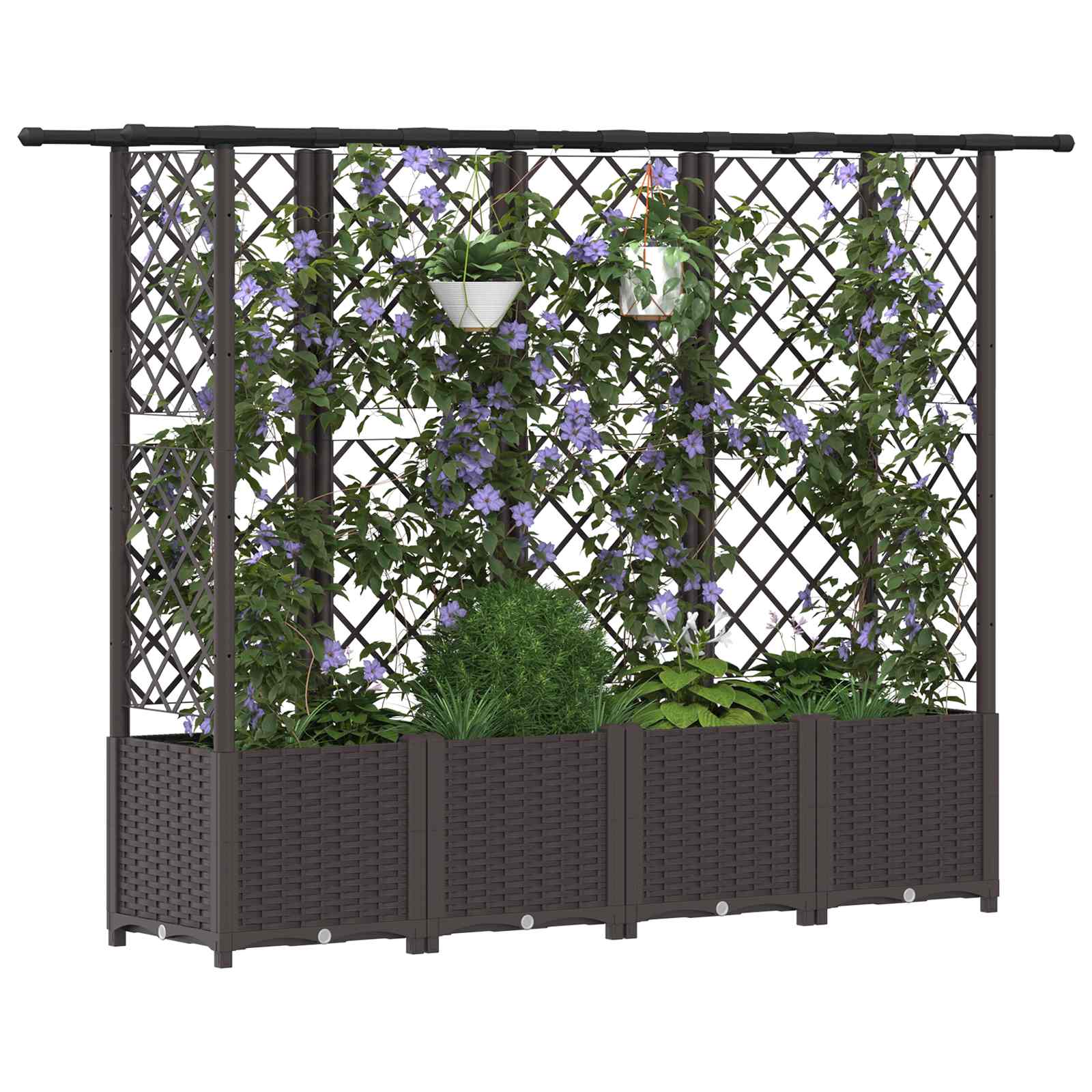 Hochbeet mit Rankgitter und Dach Braun 124 x 40 x 123 cm PP