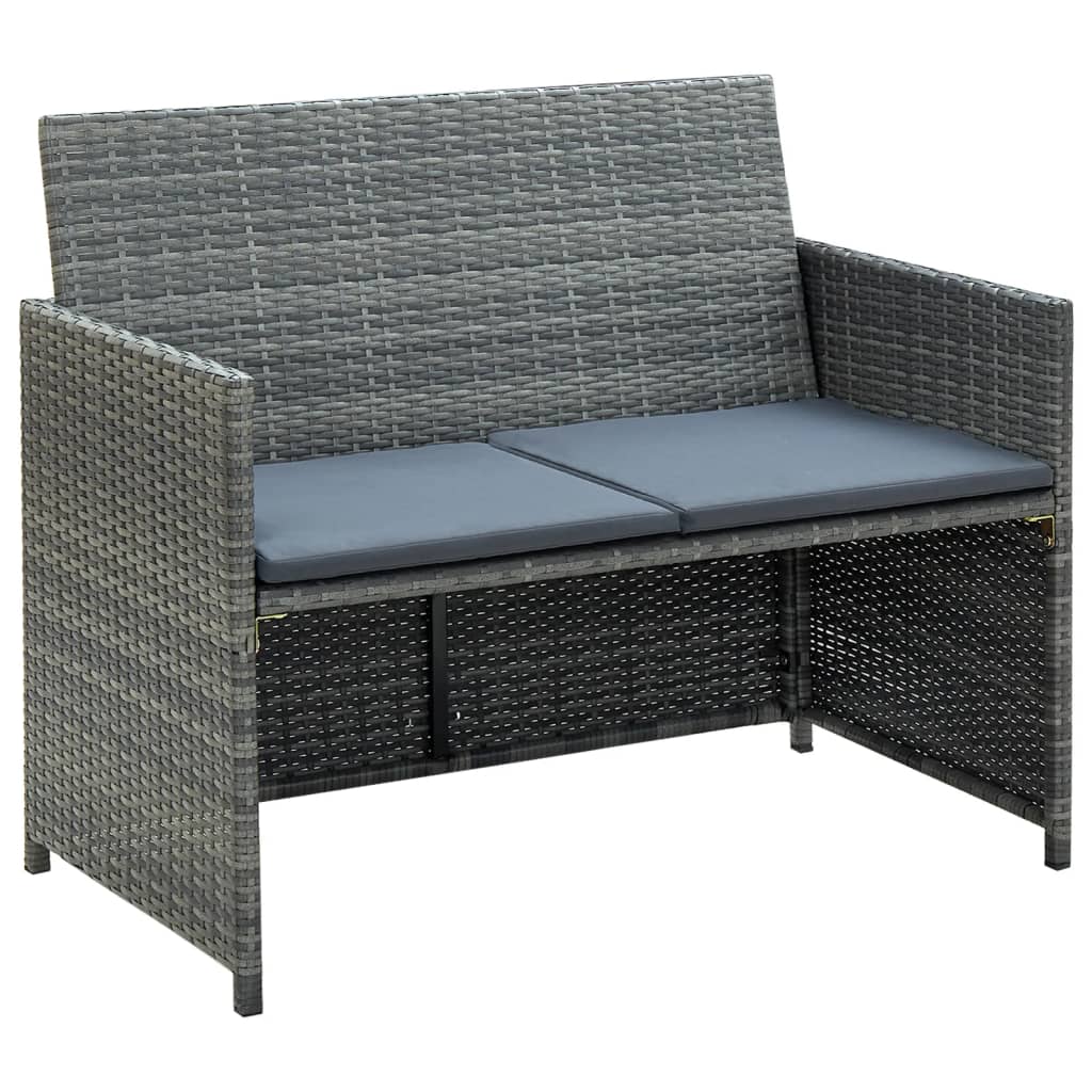 2-Sitzer-Gartensofa mit Polstern Braun Poly Rattan