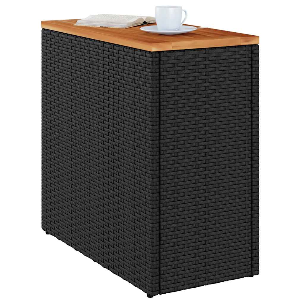 Garten-Beistelltisch mit Glasplatte Schwarz 58x27,5x55cm Rattan
