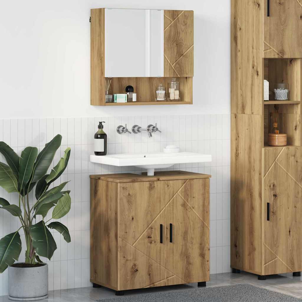 Badezimmermöbel-Set mit Tür 2 pcs Weiß Holzwerkstoff & Metall