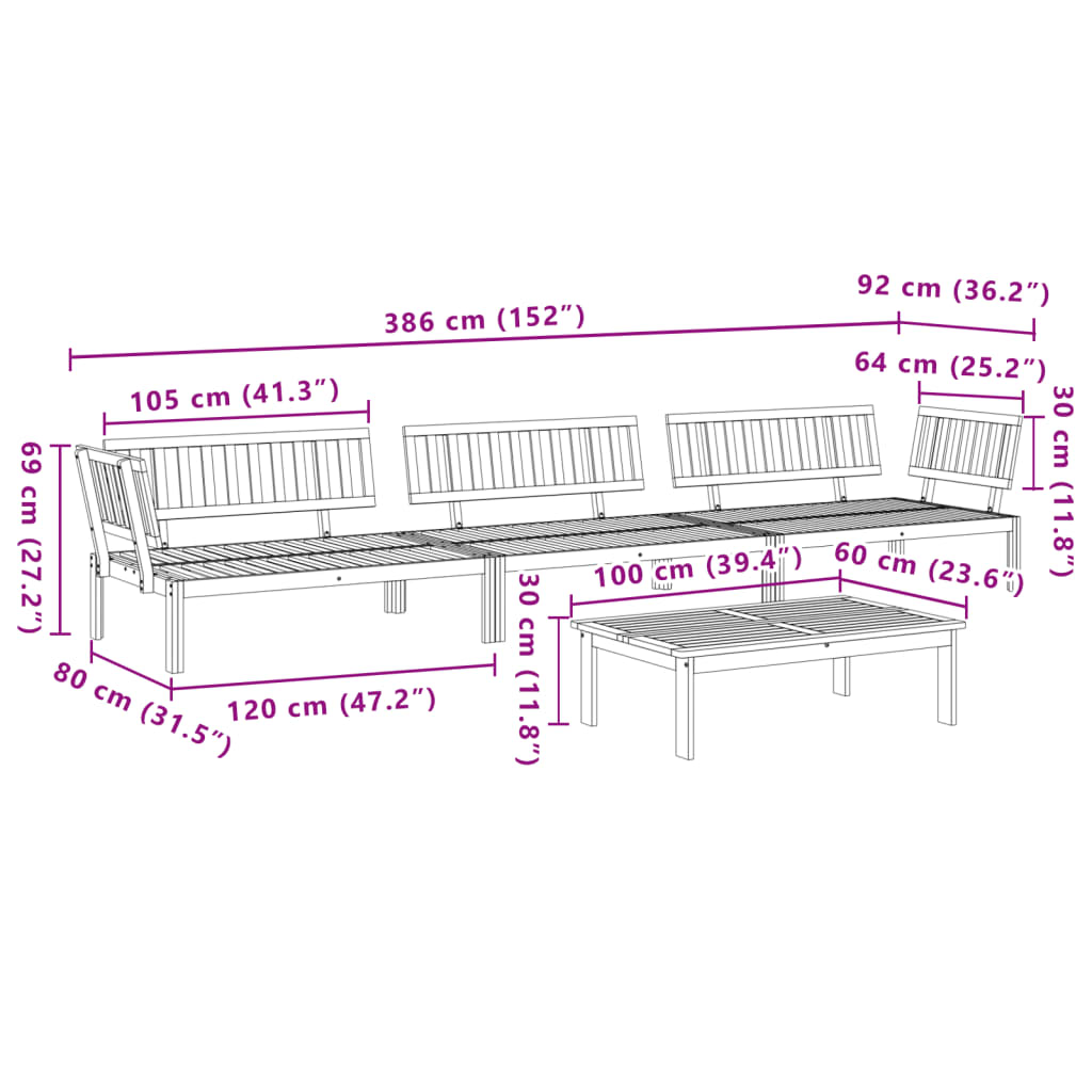 3-tlg. Garten-Sofagarnitur aus Paletten Massivholz Akazie