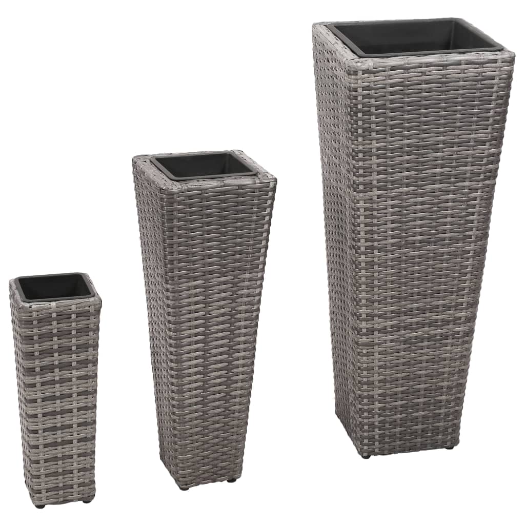 Garten-Hochbeet 3-tlg. Poly Rattan Schwarz