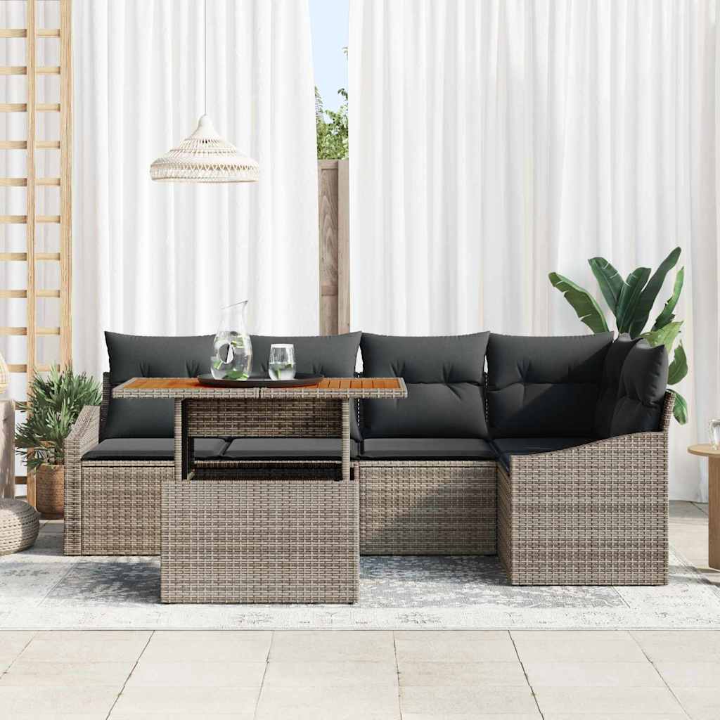 Garten Essgruppe mit Kissen 6 pcs Schwarz und Creme