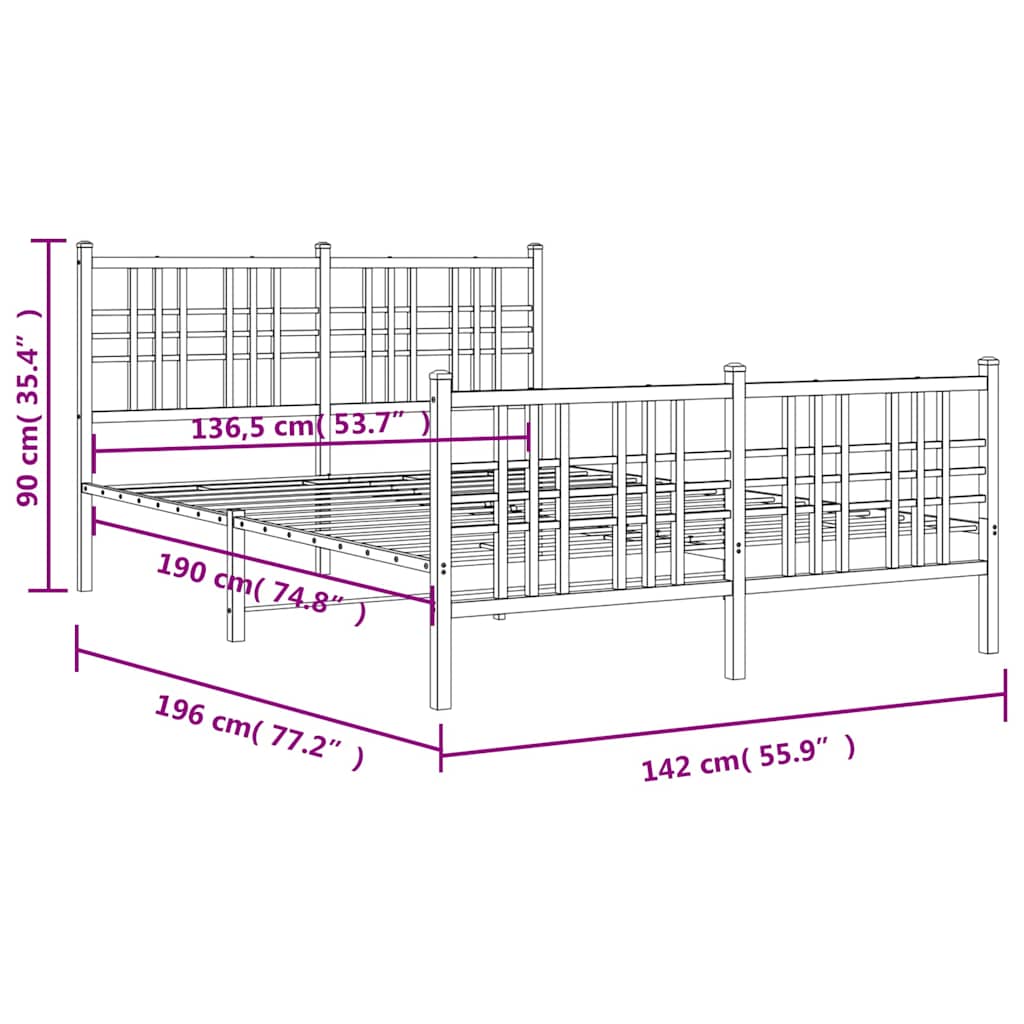 Bettgestell mit Kopf- und Fußteil Metall Schwarz 90x200 cm