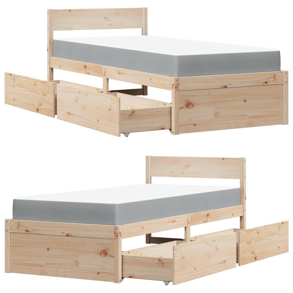 Bett mit Schubladen und Matratze 200x200 cm Massivholz Kiefer