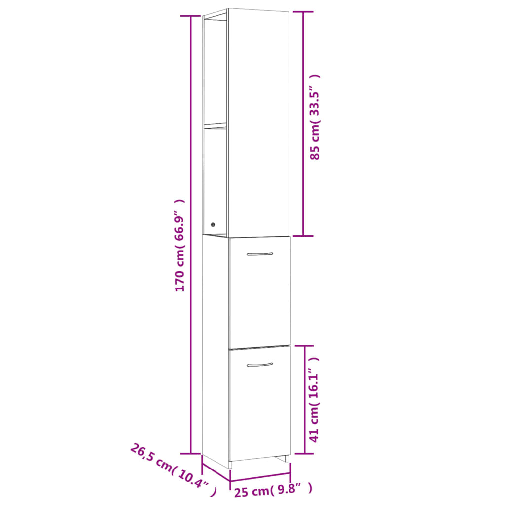 Badschrank Weiß 25x26,5x170 cm Holzwerkstoff