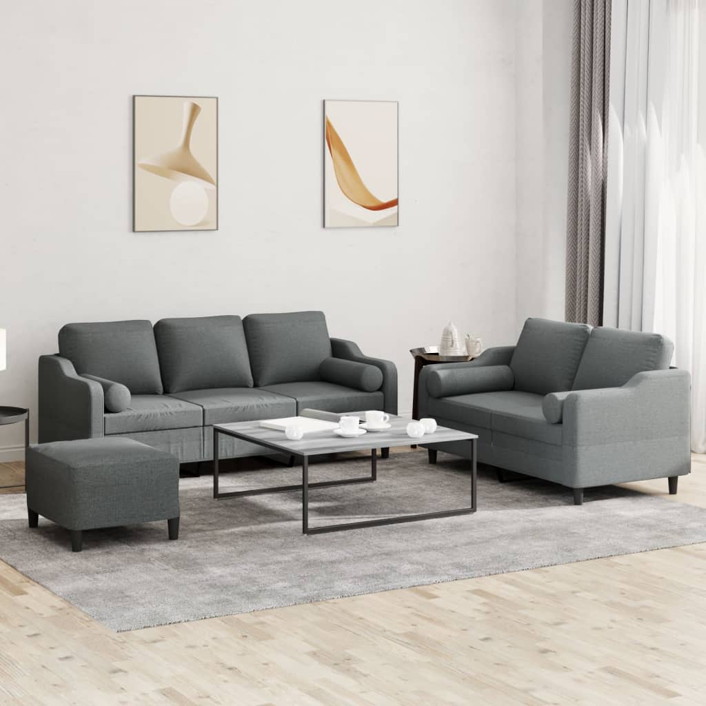 3-tlg. Sofagarnitur mit Kissen Braun Stoff