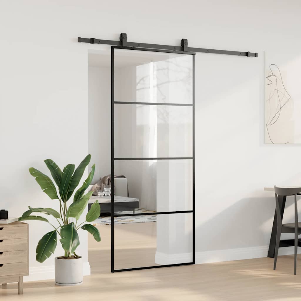 Schiebetür mit Beschlag Schwarz 76x205 cm ESG-Glas