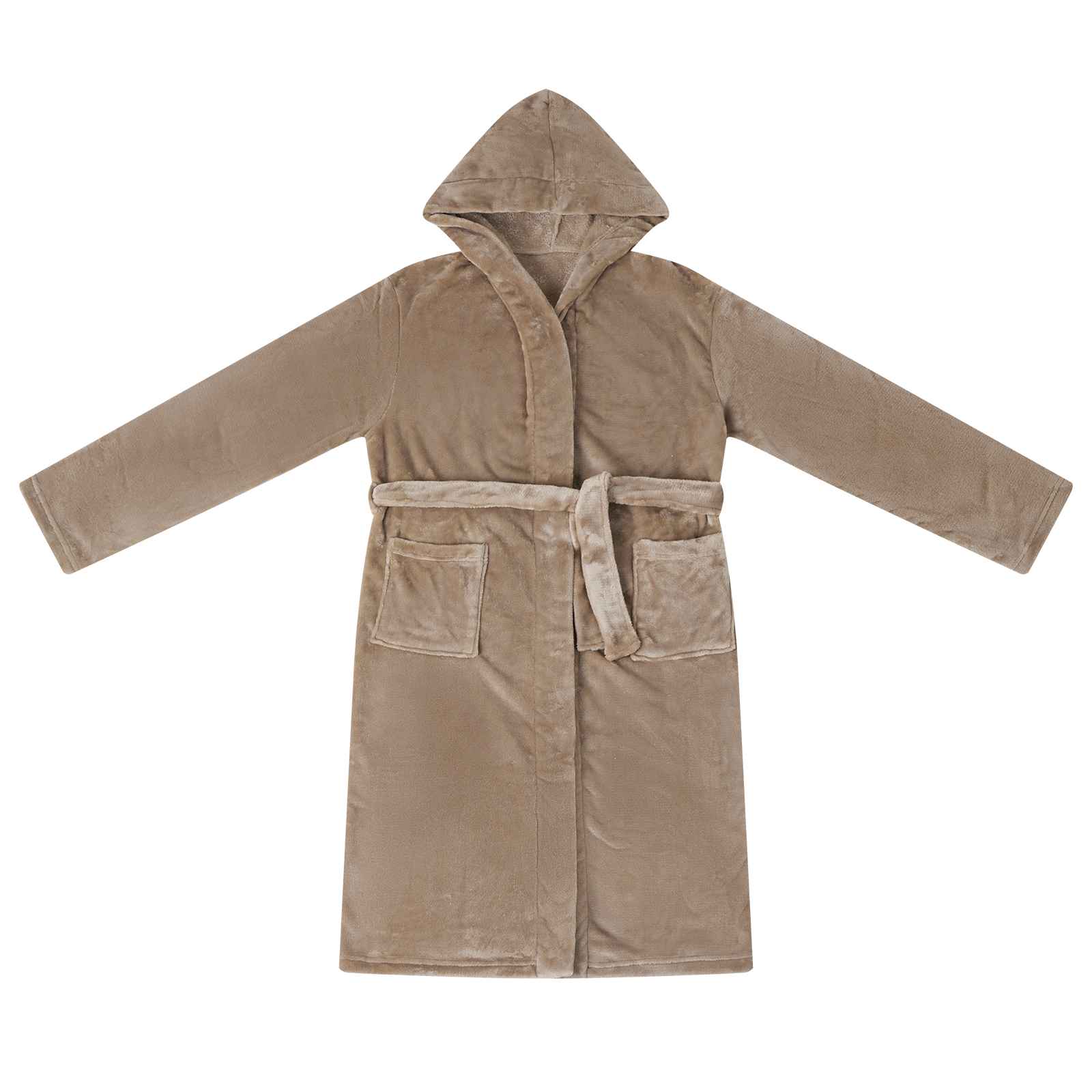 Bademantel Hoodie Beige S Flanell