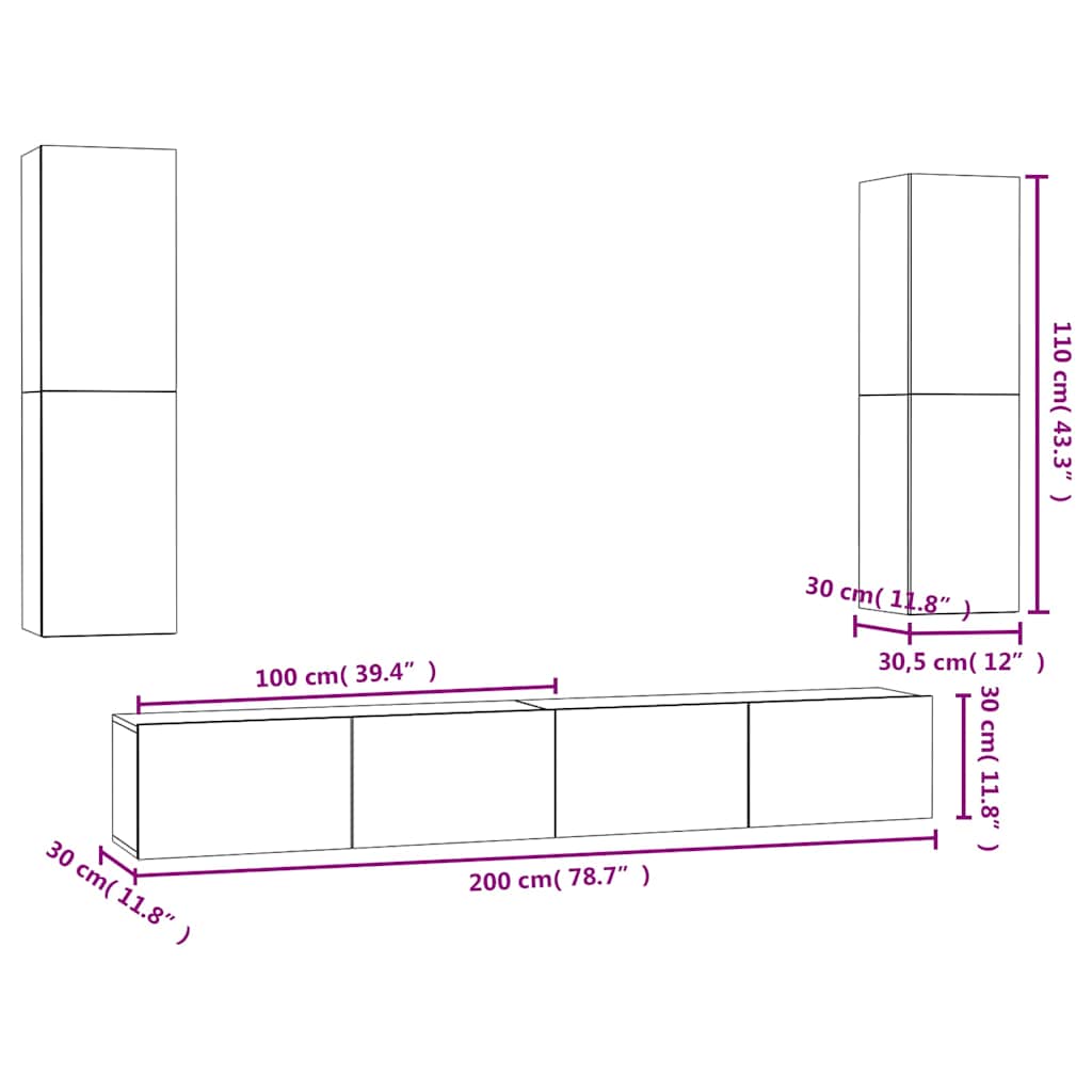 4-tlg. TV-Schrank-Set Weiß Holzwerkstoff