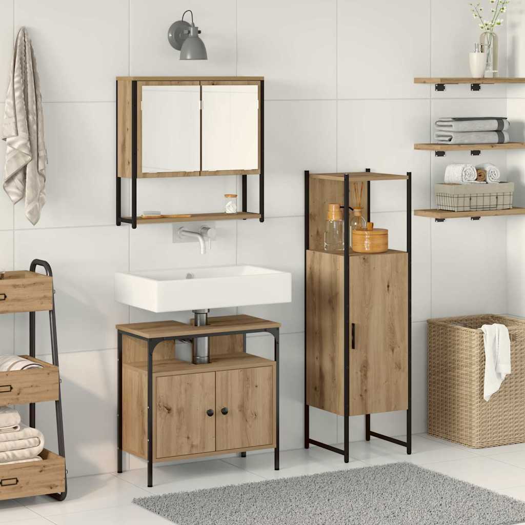 3-tlg. Badmöbel-Set Schwarz Holzwerkstoff