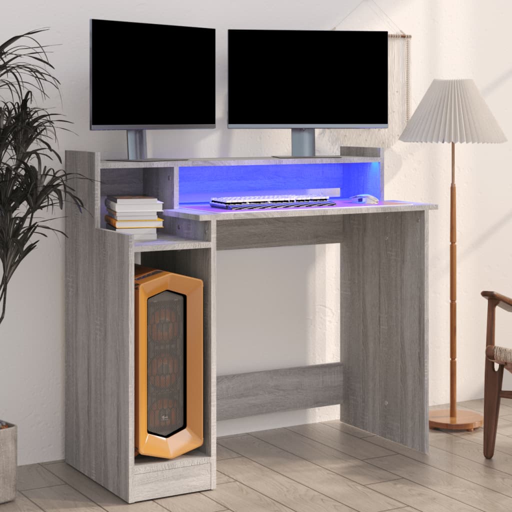 Schreibtisch mit LEDs Weiß 97x45x90 cm Holzwerkstoff