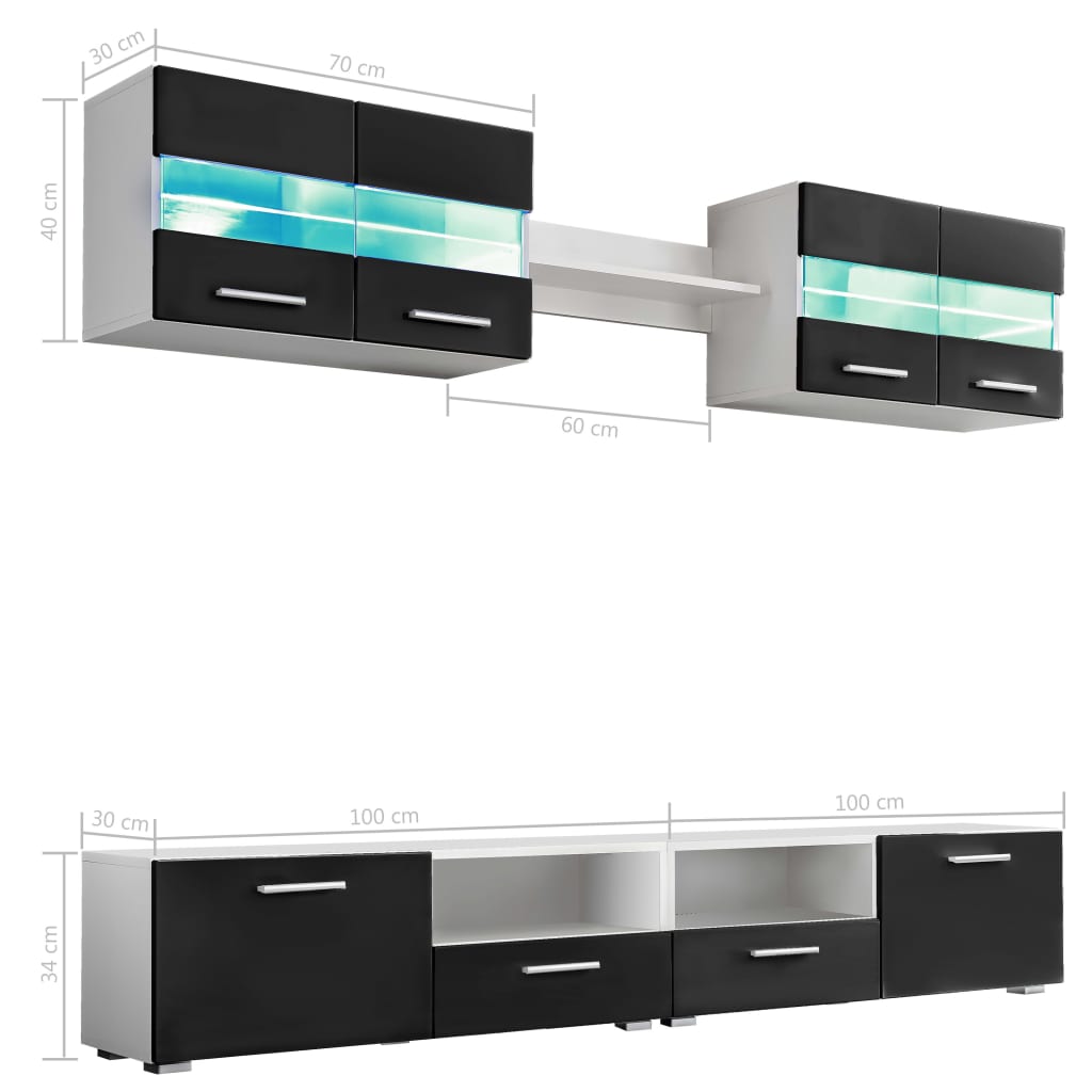 5-tlg. TV-Wohnwand-Set mit LED-Leuchten Hochglanz-Weiß