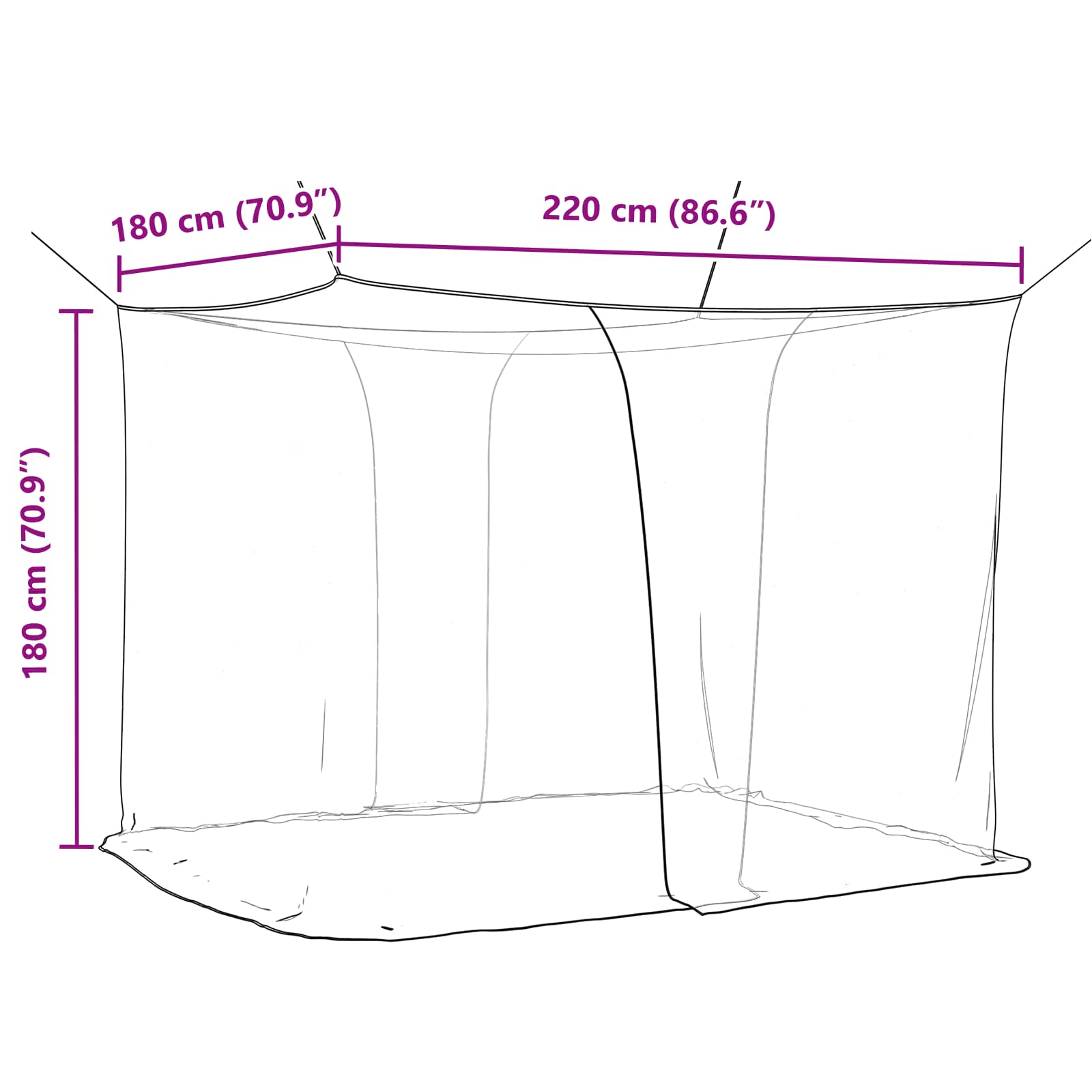 Moskitonetz zum Aufhängen 156 Mesh Weiß 220x100x150 cm
