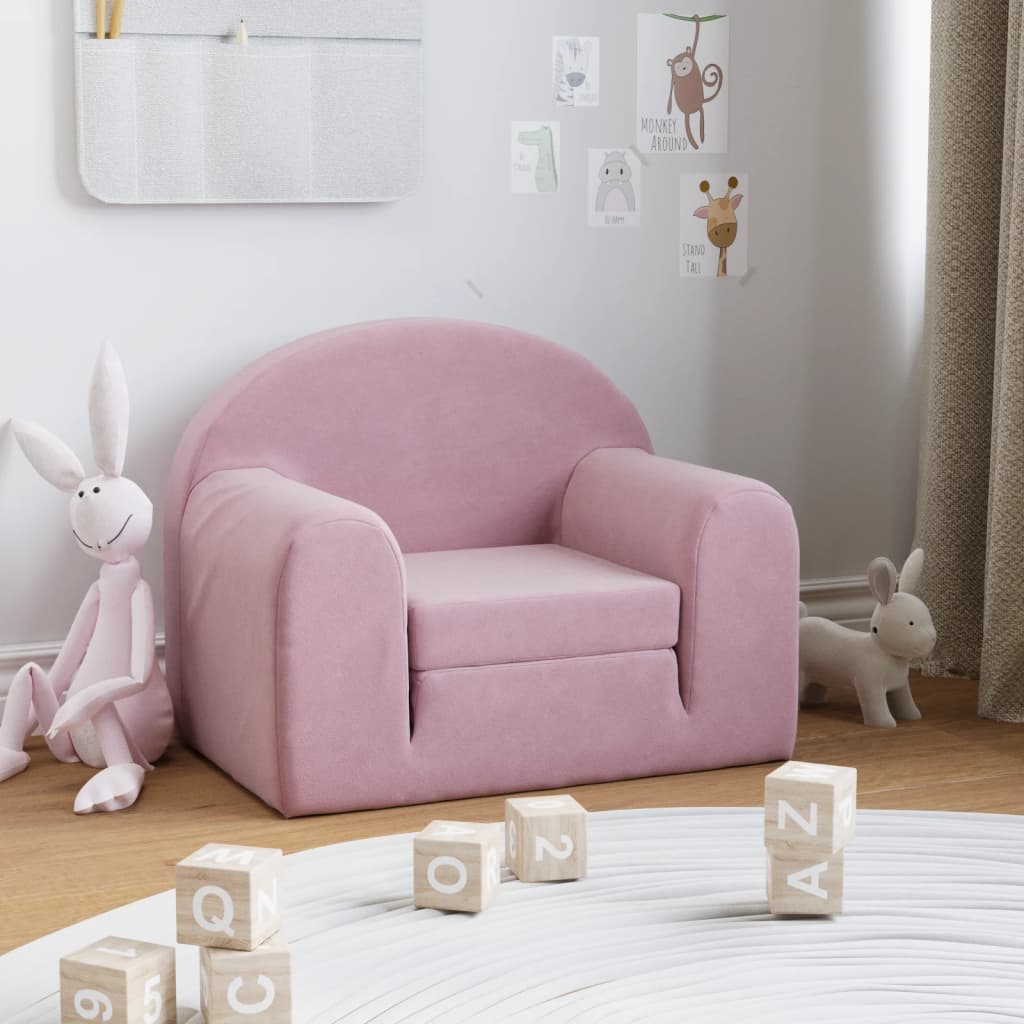Kindersofa Hellgrau mit Sternen Weich Plüsch