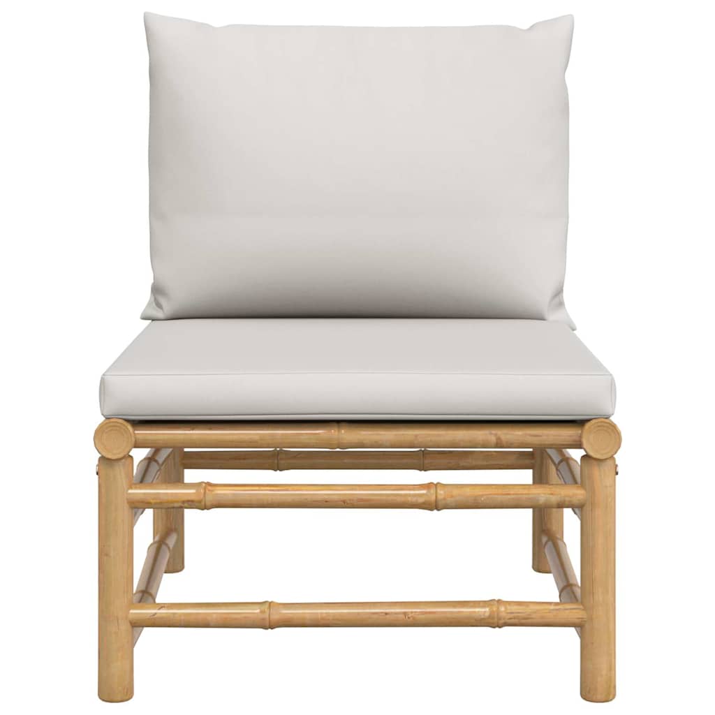 3-tlg. Garten-Lounge-Set mit Hellgrauen Kissen Bambus