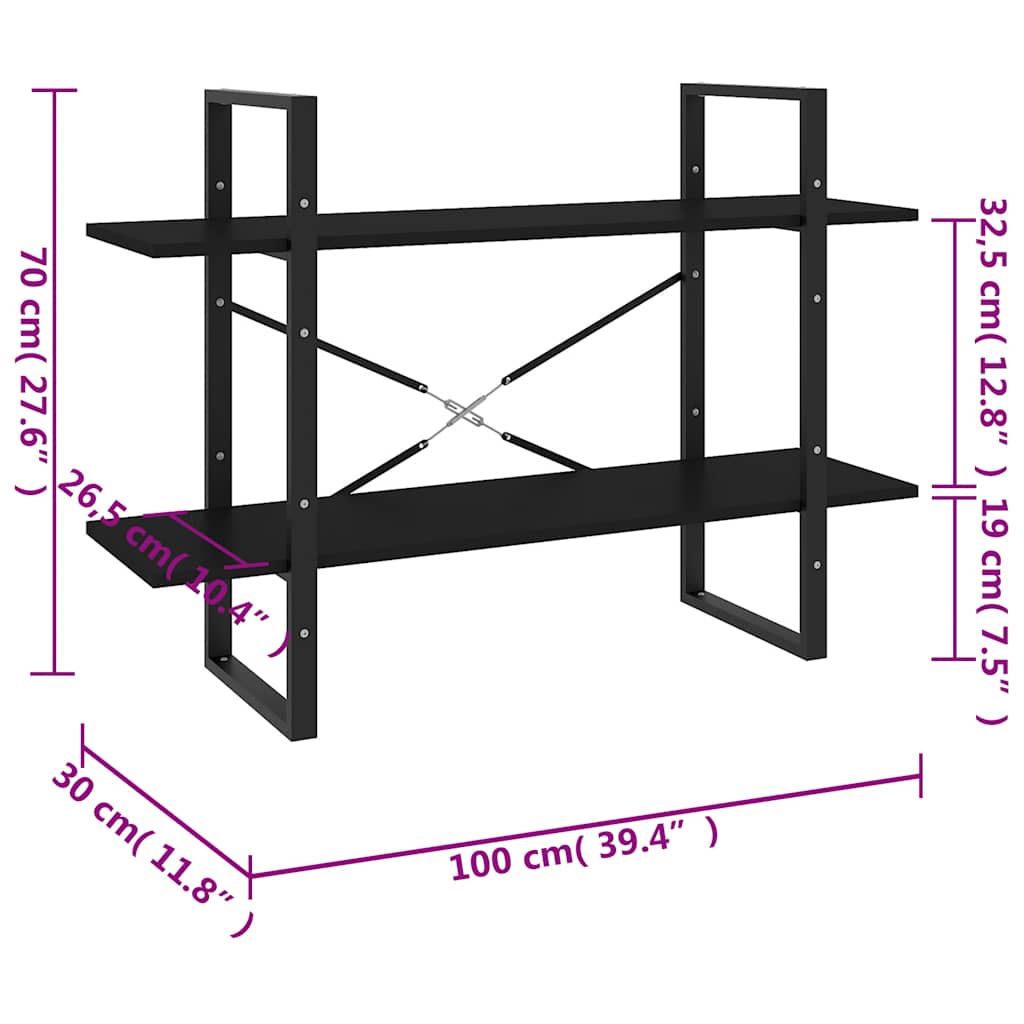 Bücherregal 2 Fächer Weiß 100x30x70 cm Holzwerkstoff