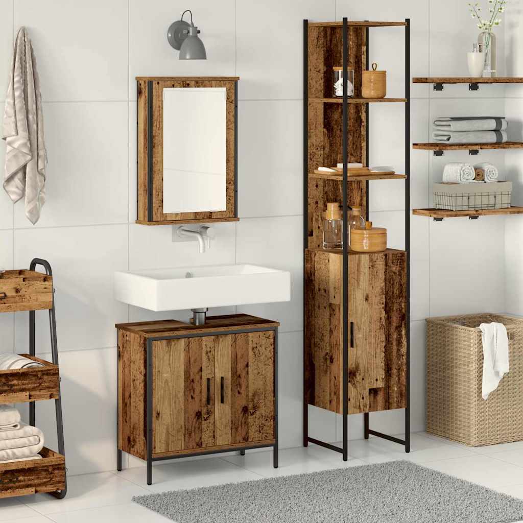 3-tlg. Badmöbel-Set Räuchereiche Holzwerkstoff