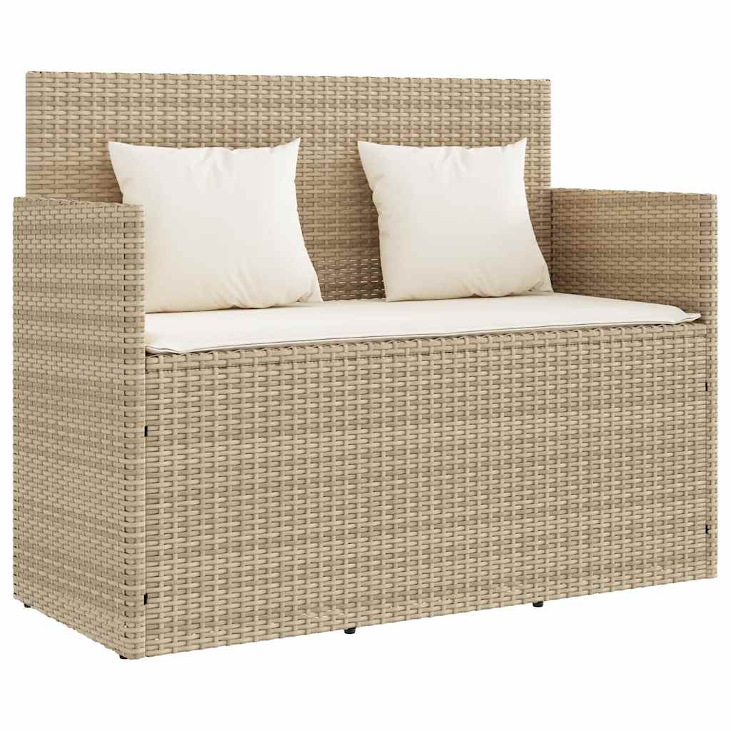 Gartenbank mit Kissen Schwarz Poly Rattan