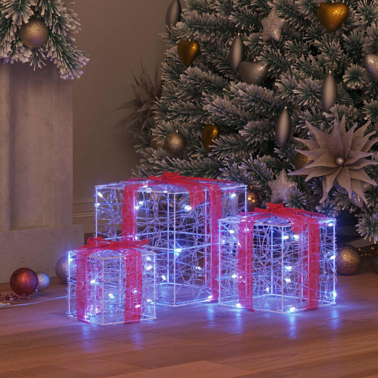 Geschenkbox mit 60 LEDs 3 pcs Warmweiß 20 x 20 x 20 cm Acryl