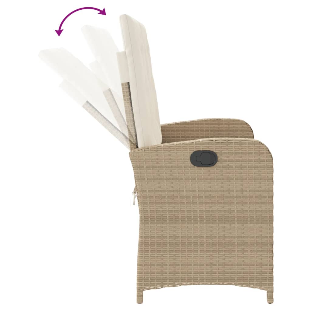 Gartenbank Verstellbar mit Kissen Schwarz Poly Rattan