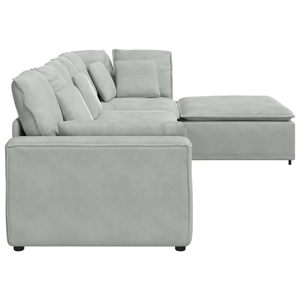 Modulares Sofa mit Fußhocker Kissen Samt Blau